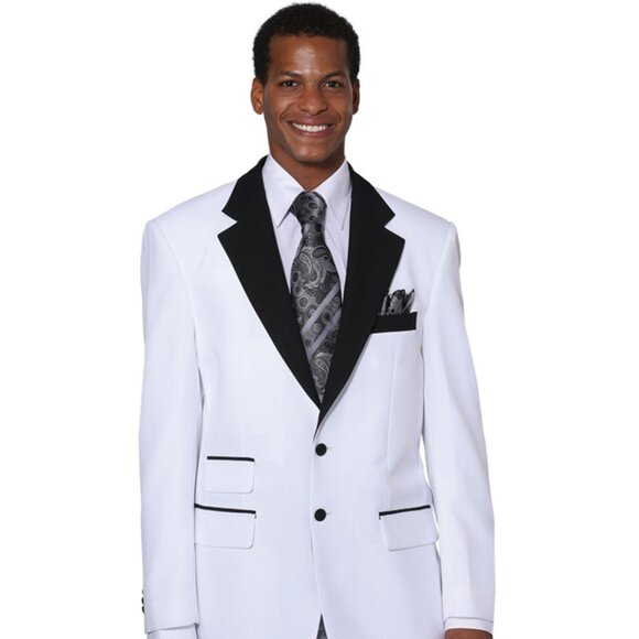 Mens 2 Button Black Lapel Prom Tuxedo in White - Picture 1 of 2